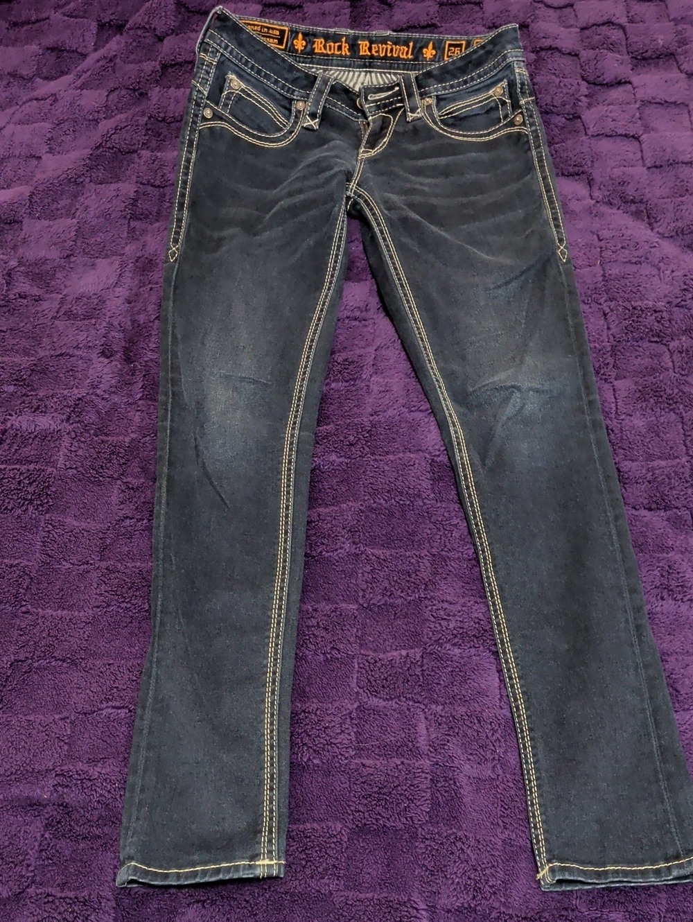 Rock Revival Black Straight Leg Jeans with Contrast Stitching